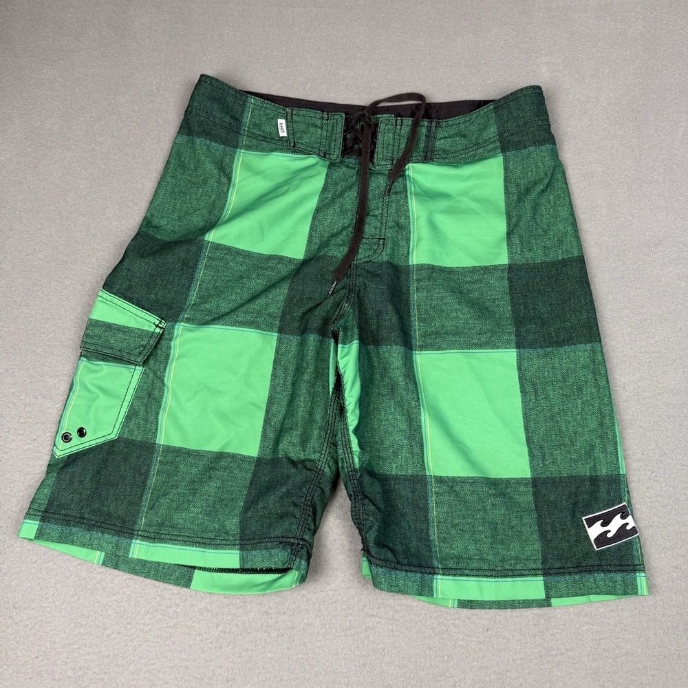 Y2k Billabong Platinum Board Shorts size 34 4-way quad x stretch Surf Swim Plaid